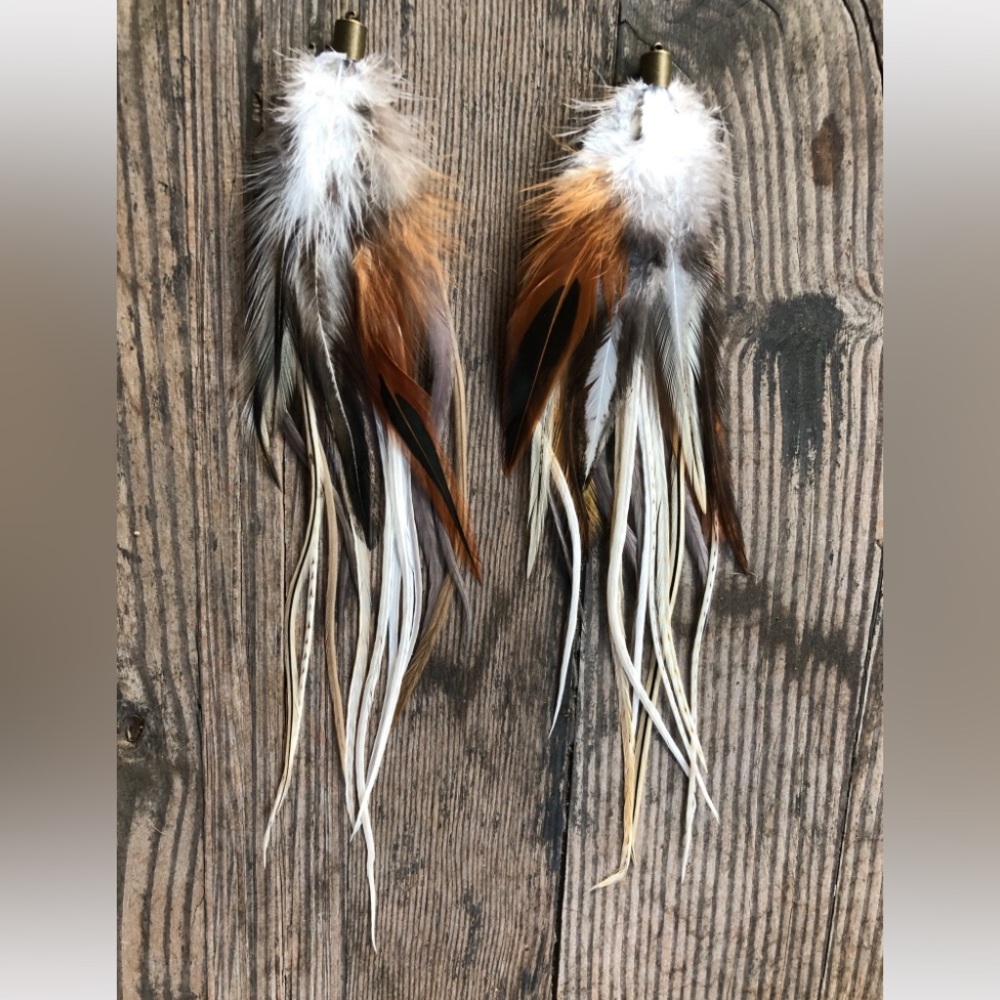 Feather Earrings, Black, Brown, Natural, One of a Kind